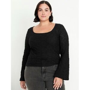 Old Navy Women Lace Stretchy Mesh Top Floral Black Bell Sleeve Whimsigoth Y2K 2X